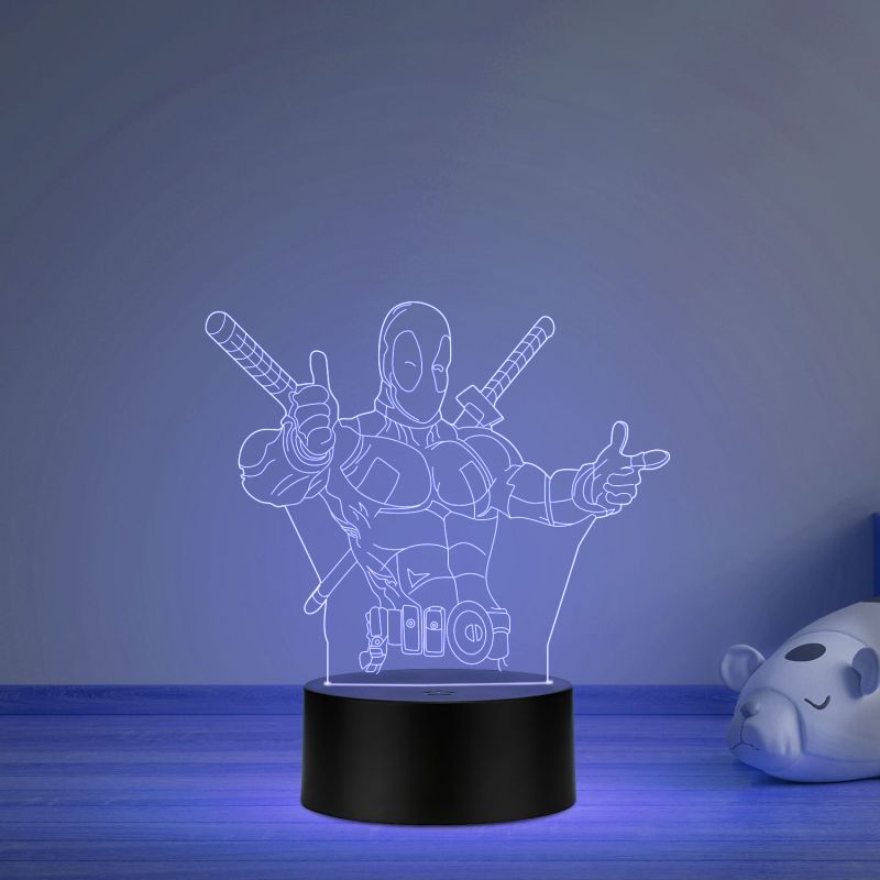 3D Illusion Anime Catroon Marvel Hero Deadpool852 Acrylic Table Night Lamp multicolored Light